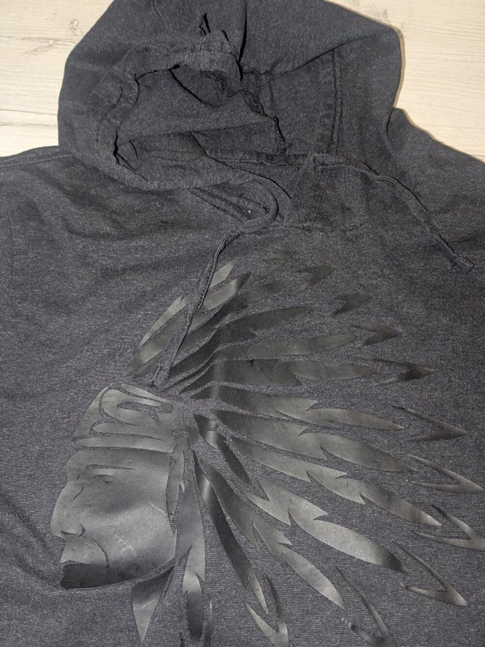 RING OF FIRE MENS INDIAN HEAD BLACK PULLOVER DISTRESSED HOODIE SHIRT MENS M